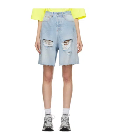 Vetements Distressed Cotton Shorts In Gray