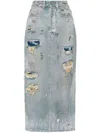 Vetements Distressed-effect Denim Midi Skirt In Blue