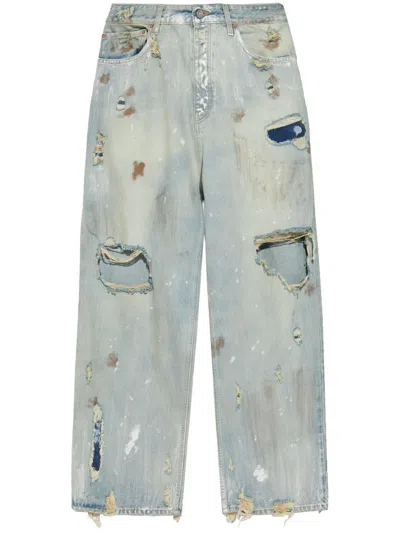 Vetements Blue Trashed Big Shape Jeans
