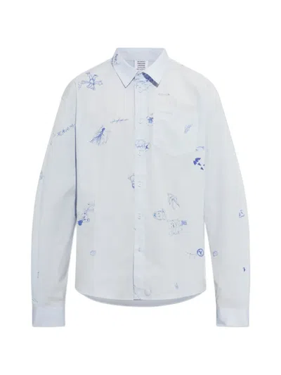 Vetements Doodle-print Buttoned Shirt In Blue