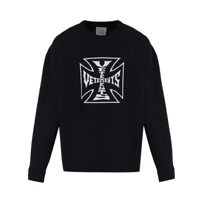 Pre-owned Vetements Double Biker Cross Logo Sweater 'black' | Men's Size L