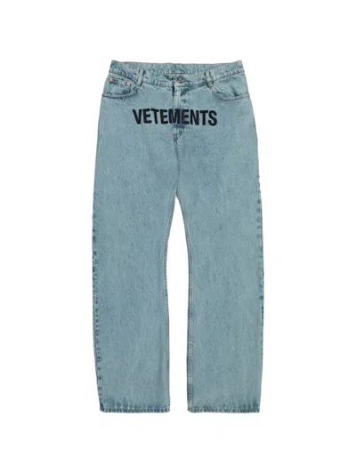 Vetements Embroidered Logo Jeans In Blue