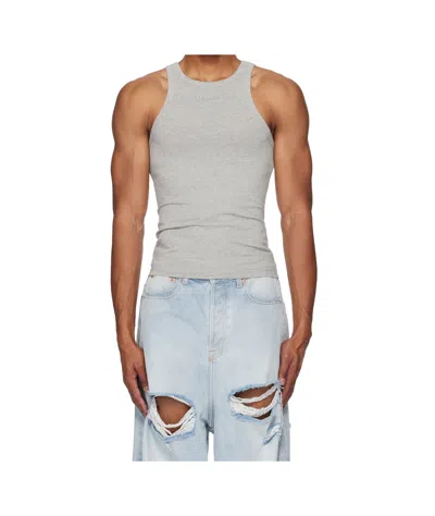 Vetements Gray Embroidered Logo Tank Top In Grey Melange