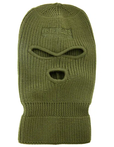 Vetements Embroidered Wool Balaclava In Khaki