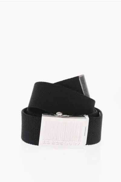 Vetements Fabric Belt With Silver Tone Buckle And Engraved Barcode 40m In Blue