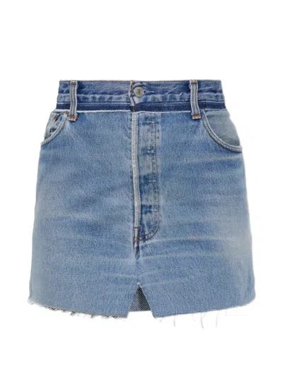 Vetements Faded-effect Raw-cut Mini Skirt In Blue