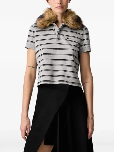 Vetements Faux-fur Collar Striped Polo Shirt In Animal Print