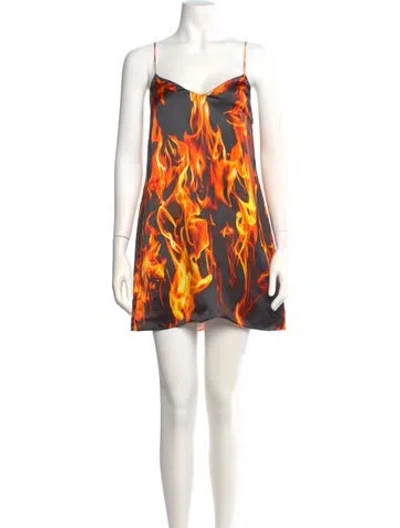 Pre-owned Vetements Fire Print Slip Mini Dress W/ Tags In Multi