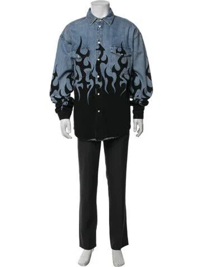 Pre-owned Vetements Flame Graphic Print Denim Shirt In Blue