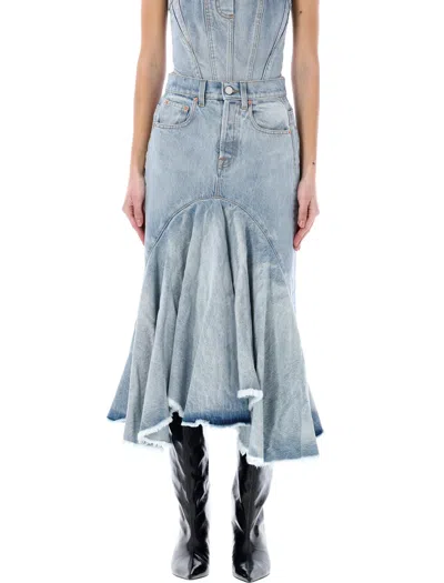 VETEMENTS FLARED DENIM MIDI SKIRT FOR WOMEN