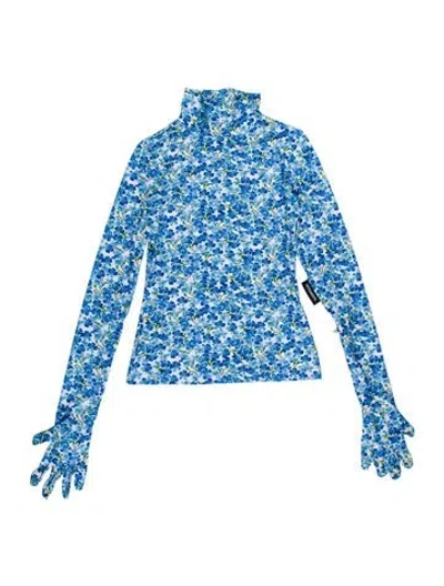 Pre-owned Vetements Floral Print Mock Neck Top In Blue