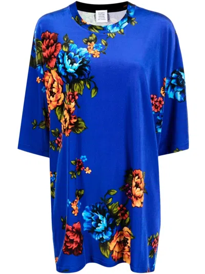 Vetements Floral-print Long T-shirt In Blue