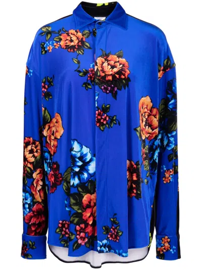 Vetements Floral-print Straight-point Collar Shirt In Blue