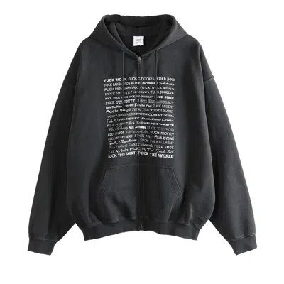 Pre-owned Vetements Fuck Everything Zip Up Hoodie 'washed Out Black' | Men's Size L