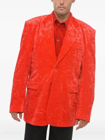 Vetements Garderobe Single-breasted Velvet Blazer In Red