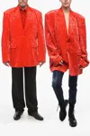 Vetements Garderobe Single Breasted Velvet Blazer In Red