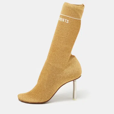 Vetements Gold Knit Fabric Sock Ankle Boots In Brown