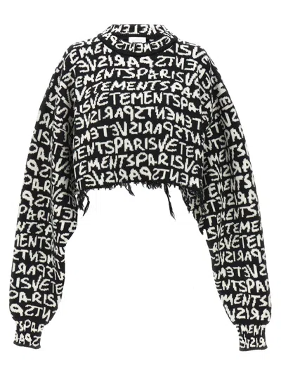 Vetements Monogram Cropped Wool Sweater In Black And White
