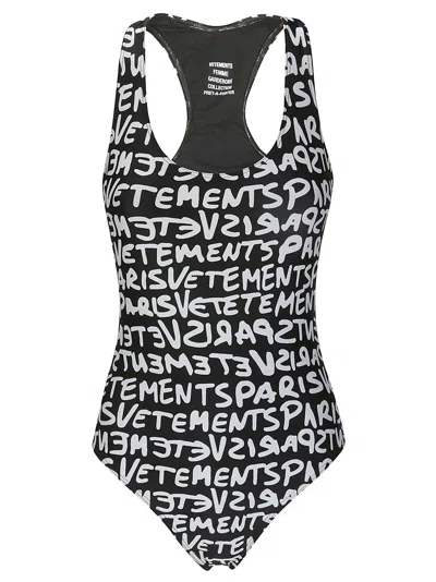 Vetements Graffiti Monogram Swimsuit In Black/white