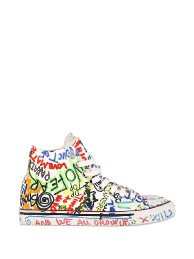 Pre-owned Vetements Graffiti-print High-top Sneakers In White