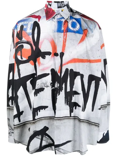 VETEMENTS GRAFFITI-PRINT LONG-SLEEVE COTTON SHIRT