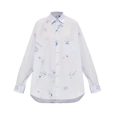 Pre-owned Vetements Graffiti Print Oversized Long-sleeve Shirt 'blue' | Men's Size Xl