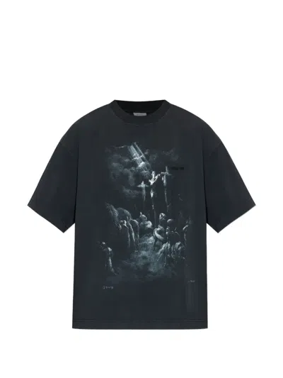 Vetements Black Jesus On A Cross Distressed T-shirt In Blue