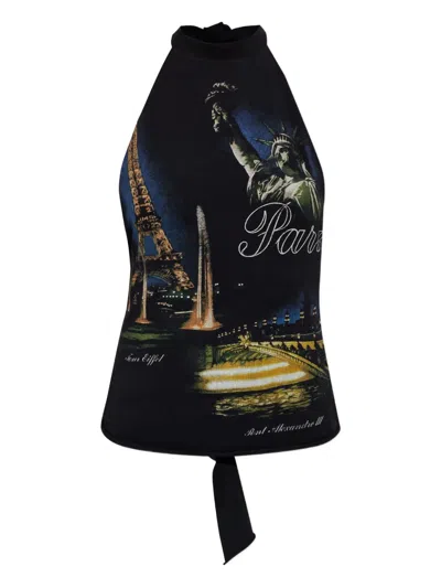 Vetements Halterneck Printed Top In Black