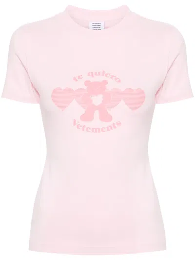 Vetements Graphic-print Cotton T-shirt In Pink