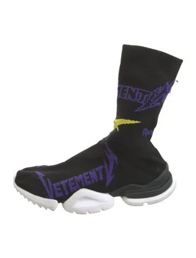 Pre-owned Vetements Graphic Print Embroidered Accent Sock Sneakers In Black