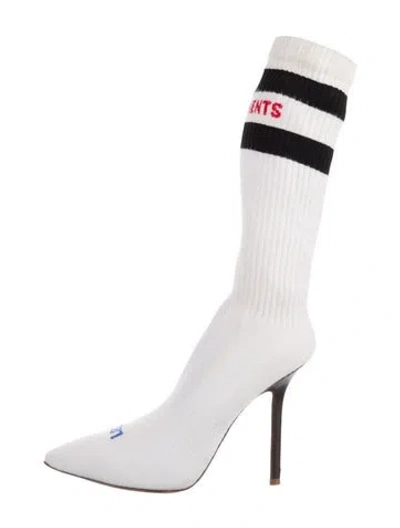 Pre-owned Vetements Graphic Print Sock Boots In White