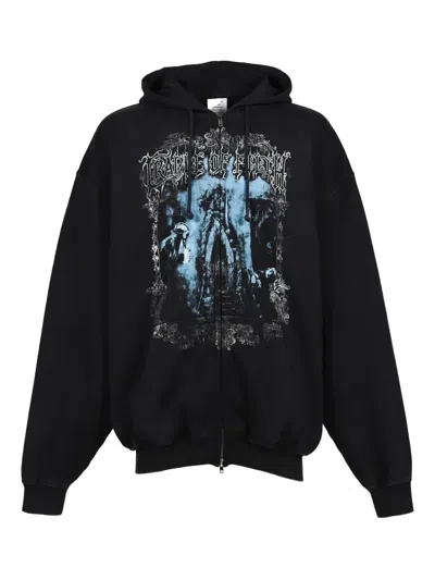 Vetements Graphic-print Zip-up Hoodie In Black