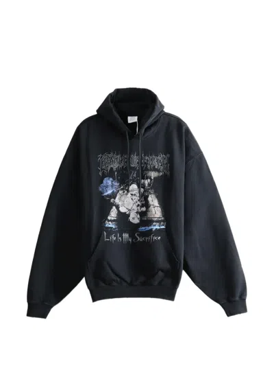 Vetements Graphic-print Drawstring Hoodie In Blue