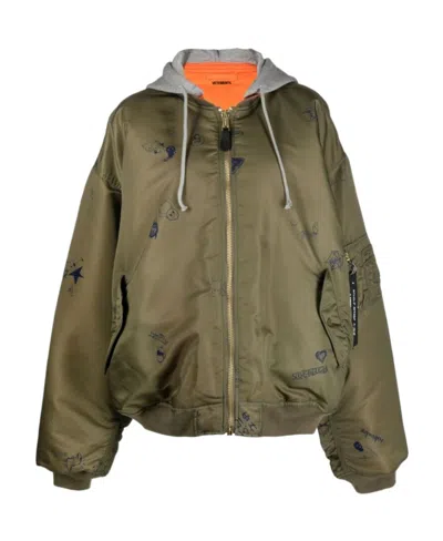 Vetements Graphic-print Hooded Bomber Jacket In Multi