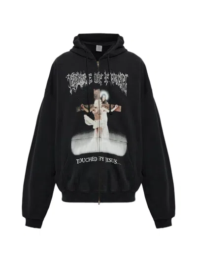 Vetements Graphic-print Zip-up Hoodie In Black