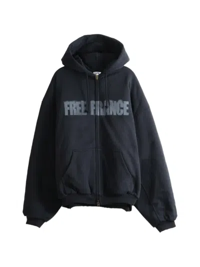 Vetements Graphic-print Zip-up Hoodie In Blue