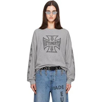 Vetements Gray Big Biker Cross Waffle Longsleeve T-shirt