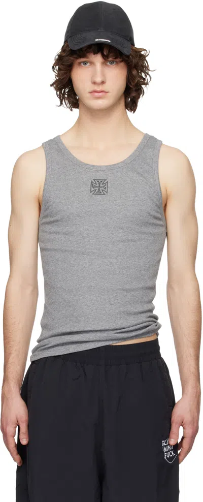 Vetements Gray Biker Cross Logo Tank Top