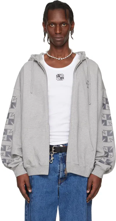 Vetements Gray Biker Cross Sleeves Zip-up Hoodie