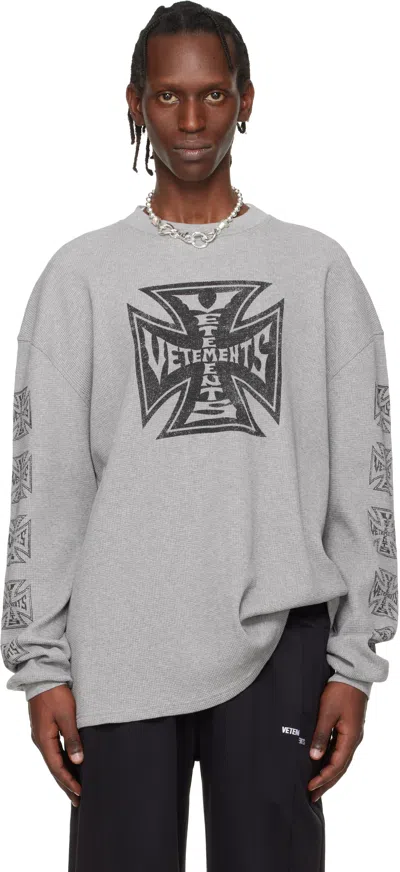 Vetements Gray Biker Cross Waffle Longsleeve T-shirt