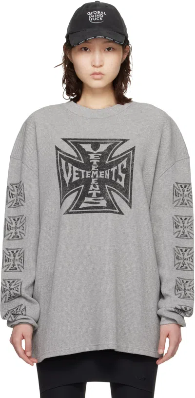 Vetements Gray Biker Cross Waffle Longsleeve T-shirt In Green
