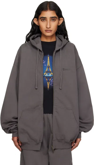 Vetements Gray Boxing Logo Oversized Zip-up Hoodie In Metallic