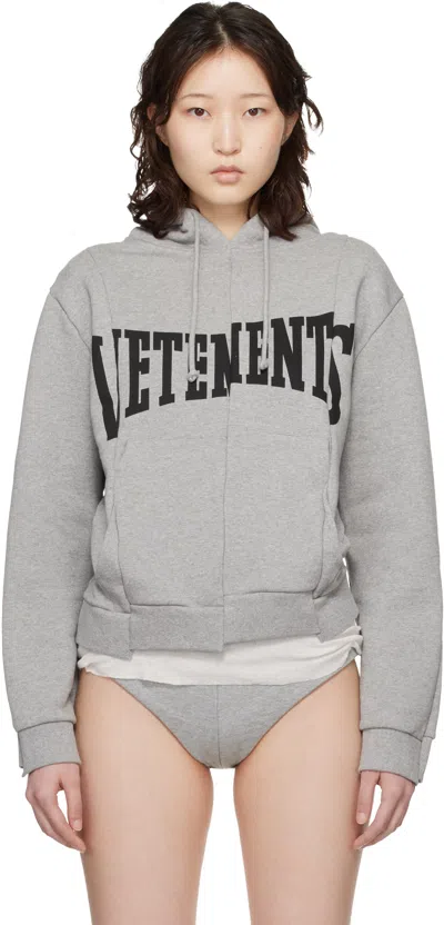 Vetements Gray Cut Up Logo Fitted Hoodie