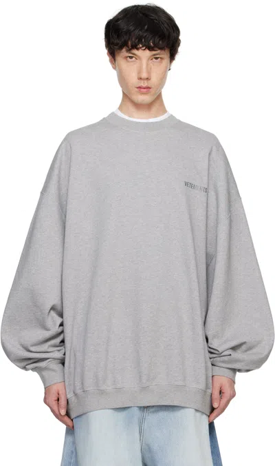 Vetements Gray Embroidered Logo Oversized Sweatshirt In Grey Melange