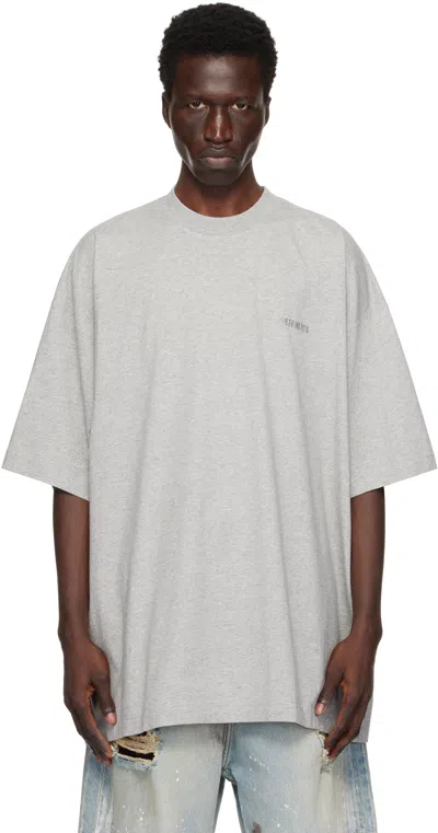Vetements Gray Embroidered Logo T-shirt In Grey Melange