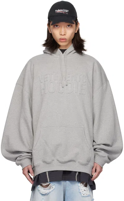 Vetements Gray Illusion Logo Hoodie In Grey Melange