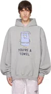 Vetements Gray Runway 'you're A Towel' Oversized Hoodie In Grey Melange