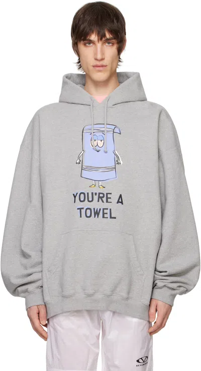 Vetements Gray Runway 'you're A Towel' Oversized Hoodie In Grey Melange
