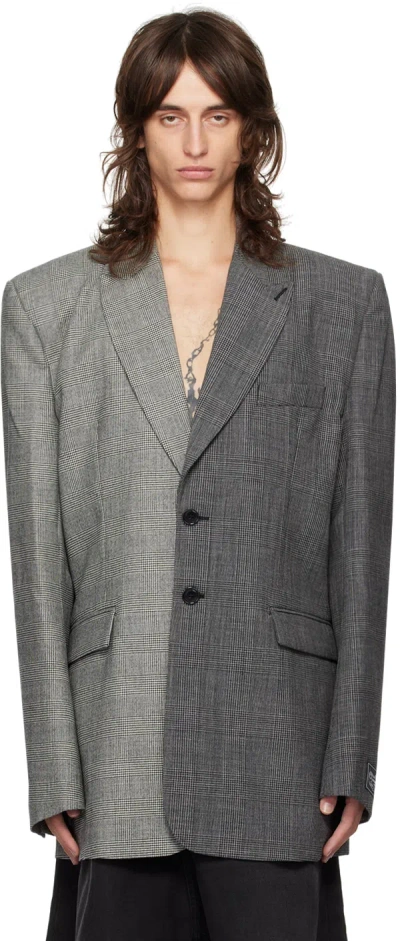 Vetements Gray Split Deconstructed Tailored Blazer In Grey / Grey Check