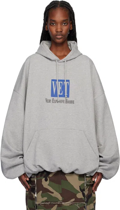 Vetements Gray 'vet' Hoodie In Grey Melange
